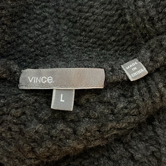 Vince Alpaca Wool Blend Dark‎ Gray Open Long Cardigan Sweater with Hoodie Size L - Picture 9 of 11